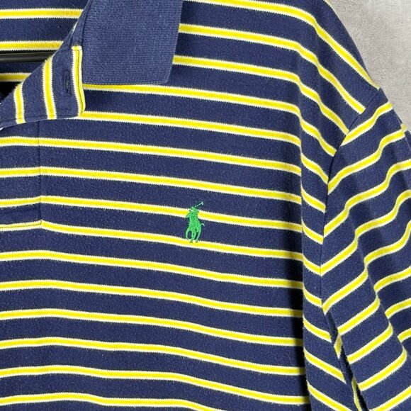 VTG 90s Polo Ralph Lauren Navy/Yellow Striped Rugby Polo Size XL - Picture 4 of 9
